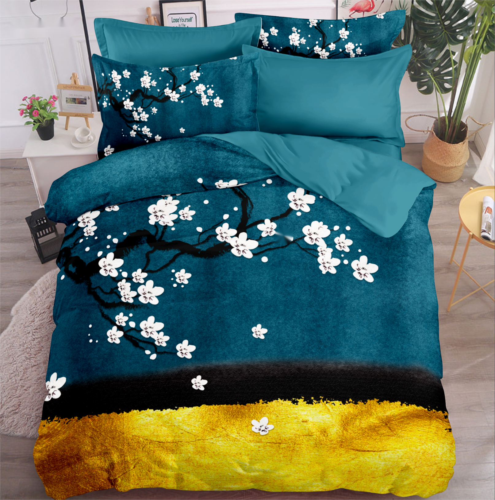 Digital Printed Bed Sheet Set Flower Sleek Design